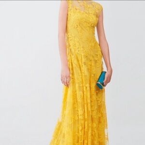 Carolina Herrera Runway Yellow Floral Eyelet Gown